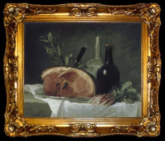 framed  Anne Vallayer-Coster Style life with ham bottles and Radieschen, ta009-2